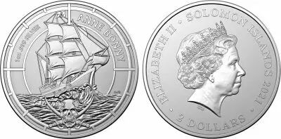 Islas Salom�n 2 Dollars Elizabeth II - Boat Mary Read - Silver Oz 2022