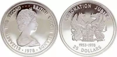 Islas V�rgenes Brit�nicas 25 Dollars,  Coronation Jubilee  - 1978 PROOF