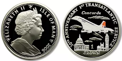 Isle of Man 1 Crown Elizabeth II Concorde - Silver - Colored
