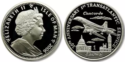 Isle of Man 1 Crown Elizabeth II Concorde - Silver - Uncolored