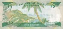 Isole dei Caraibi $5 - Elizabeth II - Palm Tree and Shore - 1986 - AG Series