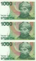 Israele Sheet of 3 notes  of 1000 Sheqalim - Rabbi Moshe Maimonides - 1983 - P.49