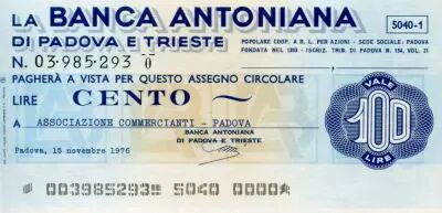 Italia 100 Lire Banca Antonina di Padova i Trieste - 1976 - Padova - UNC