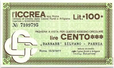 Italia 100 Lire ICCREA - Barnabe Silvano - 1977 - UNC