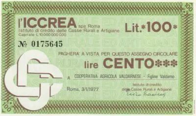 Italia 100 Lire ICCREA - Valdarno - 1977 - UNC