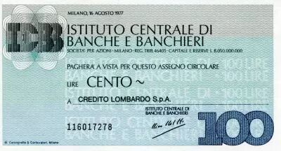 Italia 100 Lire Istituto Centrale di Banche E Banchieri - 1977 - Milano - Credito Lombardo - UNC