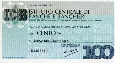 Italia 100 Lire Istituto Centrale di Banche E Banchieri - 1977 - Milano - UNC
