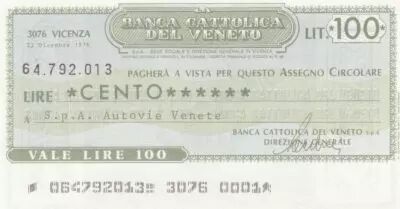 Italia 100 Lires Banca Cattolica del Veneto - 1976 UNC