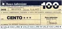 Italia 100 Lires Banco Ambrosiano - 06-04-1977 - La Centrale - UNC