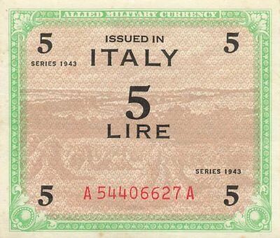 Italia 5 Lire - US Printing  - 1943 - P.M12a
