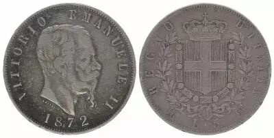 Italia 5 Lire Victor Emmanuel II- Armoiries - 1872