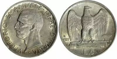 Italia 5 Lire Vittorio Emanuele III - 1927 R Roma