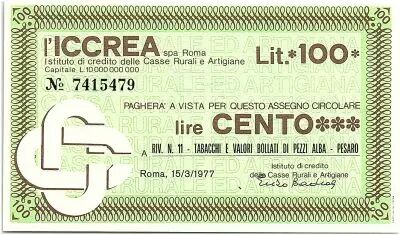 Italie 100 Lire ICCREA - Tabbacchi Bollati - 1977 - Neuf