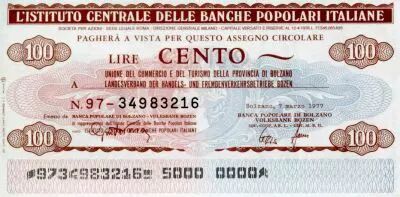 Italie 100 Lire Istituto Centrale Delle Banche Popolari Italiane - 1977 - Bolzano - NEUF