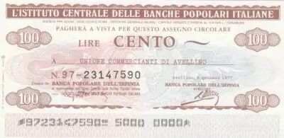Italie 100 Lire Istituto Generale delle Banche Popolari Italiane - 1977 - Neuf - Avelino