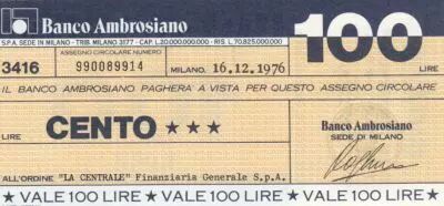 Italie 100 Lires Banco Ambrosiano - 16-12-1976 - Neuf