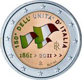 Italie 2 Euro 150 ans Unification de l\'Italie, colorisée