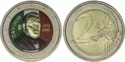 Italie 2 Euros - Cavour - Coloris�e - 2010
