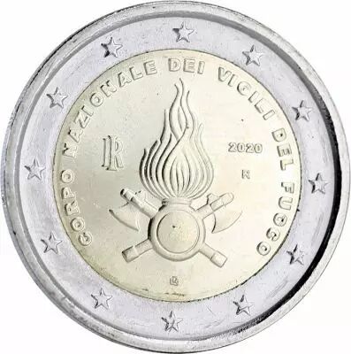 Italie 2 Euros Comm�mo. ITALIE 2020 - 80 ans du Corps des Sapeurs Pompiers
