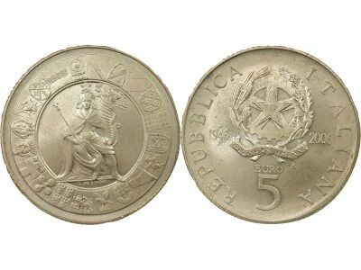 Italie 5 Euro Argent BU, 60e Anniversaire - 2006 R Rome