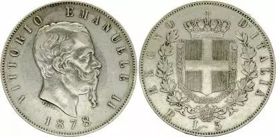 Italie 5 Lire, Victor Emmanuel II - Armoiries - 1878 R
