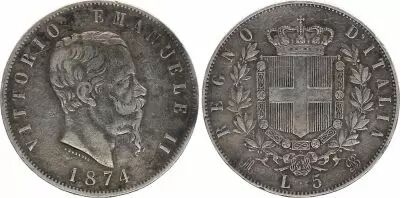 Italie 5 Lire Victor Emmanuel II - 1861-1878 - Argent