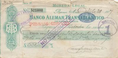 Italie Ch�que - Banco Aleman Transatlantico - sign� le 28-10-1927