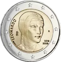 Italie Coffret 500 ans Mort de Léonard de Vinci - 2 Euros et 1 Euro Commémo. BU ITALIE 2019