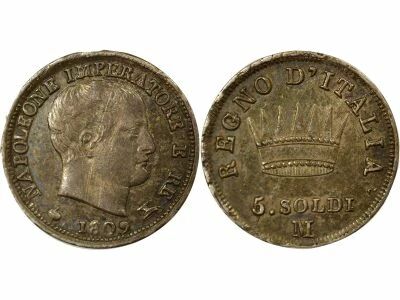 Italie Napol�on I - 5 Soldi Argent - 1809 M Milan
