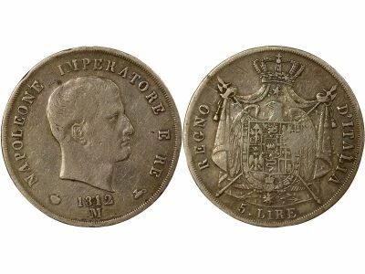 Italie Napol�on Ier - 5 Lire Argent - 1812 M Milan