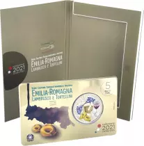 Italie Tortellini et Lambrusco - Emilie Romagne - 5 Euros Argent Couleur ITALIE 2021 - Excellence italienne