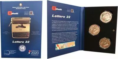 Italie Triptique incluant  3 x 5 Euro Olivetti Lettera 22 Coloris�es- en folder - Argent