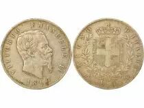 Italie Victor Emmanuel II - 5 Lire Argent - 1864 N Naples