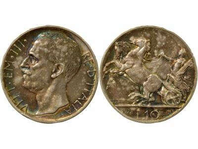 Italie Victor Emmanuel III - 10 Lire Argent - 1928 R Rome
