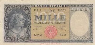 Italien 1000 Lire Italia - 1948 - VF - Serial R.215 - P.88a