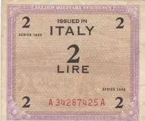 Italien 2 Lire 1943 - Purple and brown - Serial A34287425A
