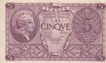 Italien 5 Lire - Helmeted woman - 1944 - P.31c