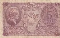 Italien 5 Lire - Helmeted woman - 1944 - P.31c
