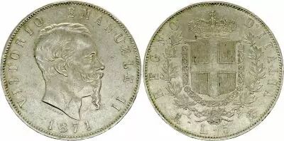Italien 5 Lire, Victor Emmanuel II - Arms - 1871 M BN