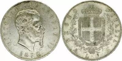Italien 5 Lire, Victor Emmanuel II - Arms - 1872 M BN
