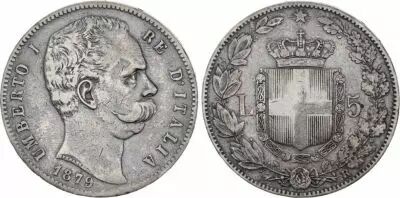 Italien 5 Lire Umberto I - Arms - 1879 R Rome