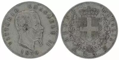 Italien 5 Lire Victor Emmanuel II- Armoiries - 1870