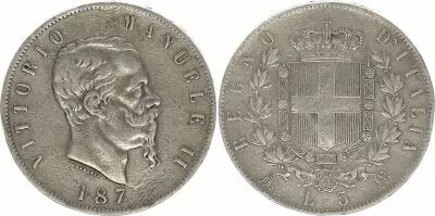 Italien 5 Lire Vittorio Emanuele II - 1873 M BN - Milan - Silver - KM.8.3