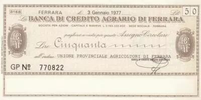Italien 50 Lire Banca di credito Agrario Di Ferrara - 1977 - UNC