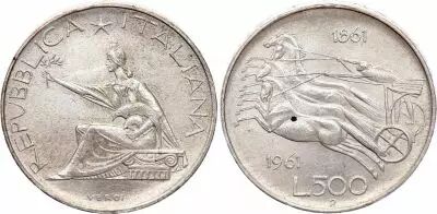 Italien 500 Lires - 100 years of Italian unification - 1961 - Silver