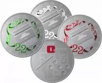 Italien Set of 3 x 5 Euro Olivetti Letterra 22- 2020 - in folder - Silver Colorized
