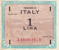 Italy 1 Lira - Blue and Rose - With F - 1943 - VF+ - P.M10a