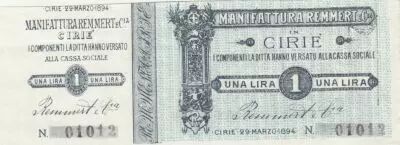 Italy 1 Lira, Manufactures Ciri� - 1894 - Notgelt