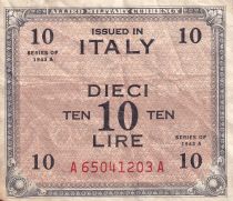 Italy 10 Lire - Brown and Grey - With F - 1943 - VF - P.M13a