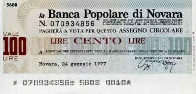 Italy 100 Lire Banco Popolare di Novara - 1977 - Novara - UNC